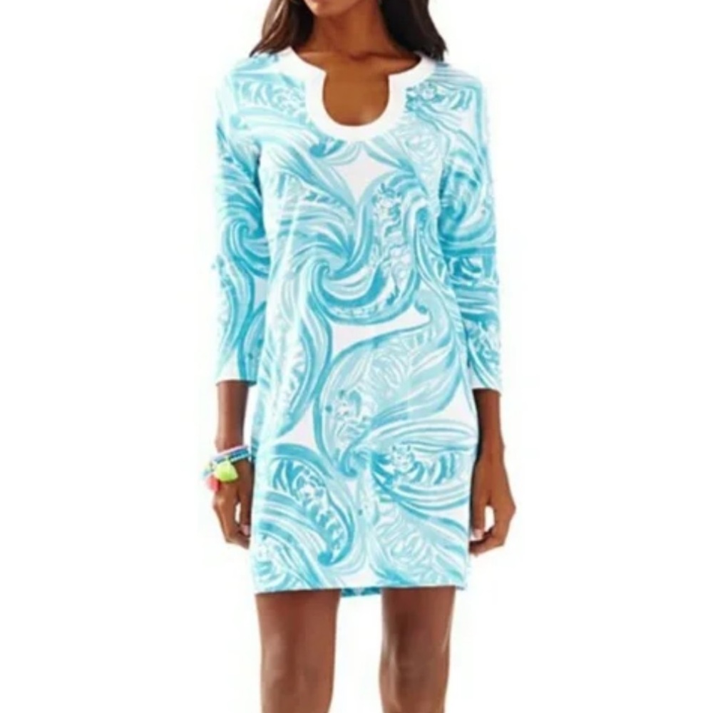 Lilly Pulitzer Marlina Sea Ruffles Dress Blue & White 3/4 Sleeve Size XS Pima Co - Picture 2 of 9